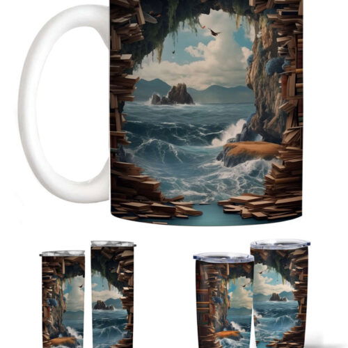 3D Bookshelf Mug: Unique Hole-In-Wall Design for Book Lovers & Librarians