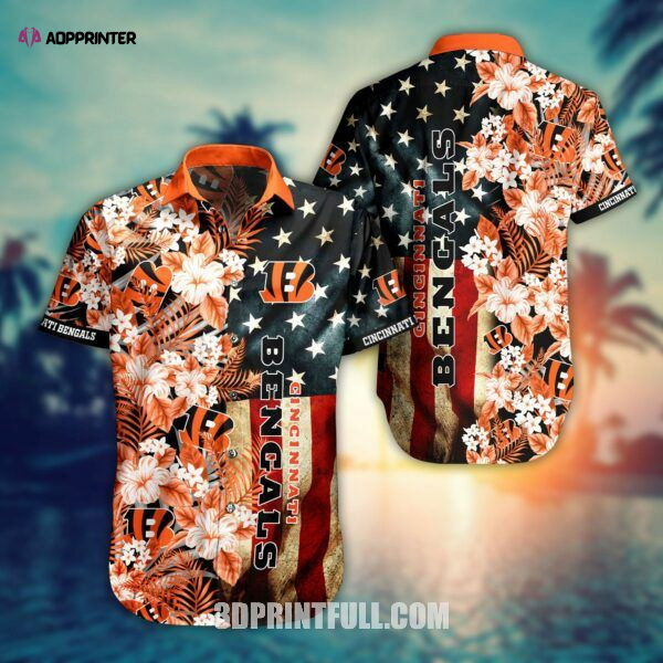 Cincinnati Bengals Hawaiian Shirt Flag Flower Cincinnati Bengals Hawaiian Shirt Flag Flower