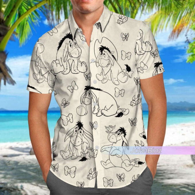 Eeyore Shirt: Hawaiian Art Pencil Button Down Summer Shorts – Unisex S-5XL Gifts for Women