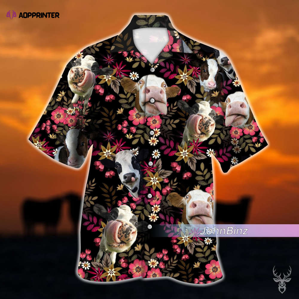 Floral Cow Hawaiian Shirt: Unisex Cow Lover Gift Beach & Farm Aloha Button Down S-5XL Adult Floral Cow Hawaiian Shirt: Unisex Cow Lover Gift Beach & Farm Aloha Button Down S-5XL Adult