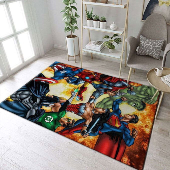 Justice League Vs Avenger Superheros Rug Living Room Floor Decor Fan Gifts