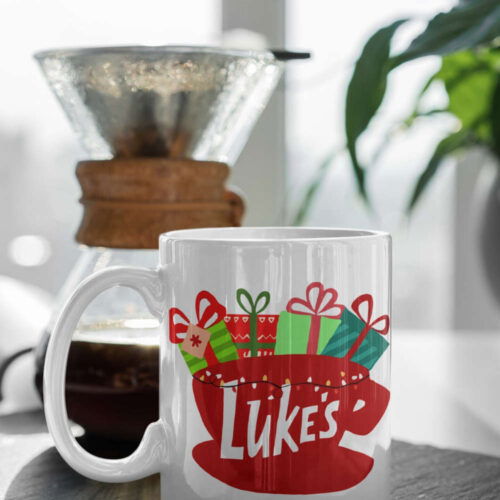 Luke's Stars Hollow Connecticut Gilmore Girls Red Logo  Christmas Mug, Funny Christmas Mug, White 11 oz Ceramic Mug Gift
