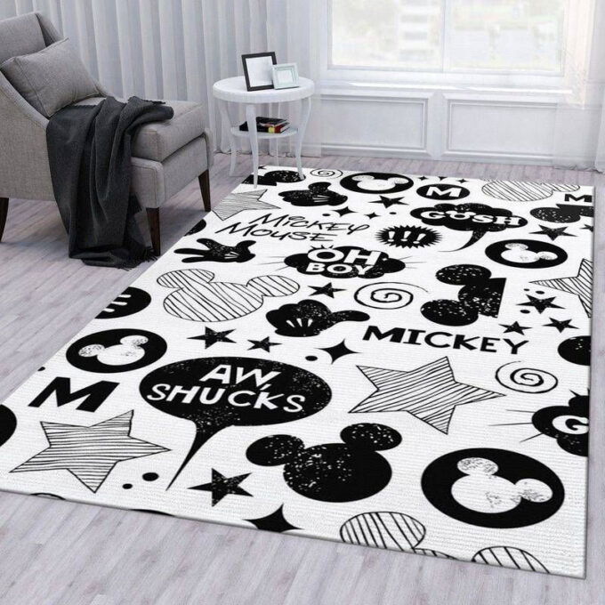 Minnie Mouse Black And White Rug Living Room Floor Decor Fan Gifts