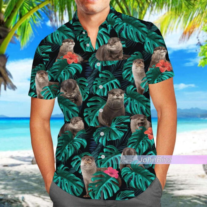 Otter Hawaiian Shirt Tropical Aloha Button Down Sea Animal Gift Unisex S-5XL
