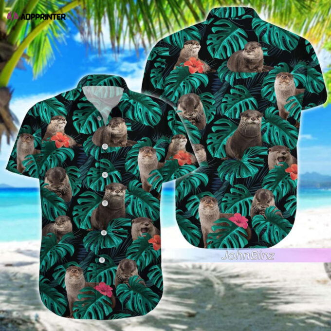 Otter Hawaiian Shirt Tropical Aloha Button Down Sea Animal Gift Unisex S-5XL