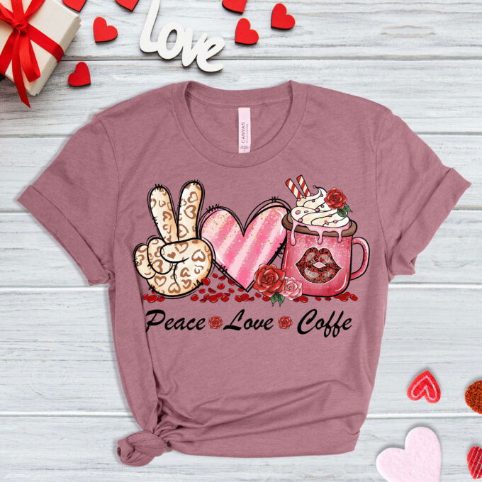 Peace Love Coffee T-shirt: Valentine s Day Coffee Lover Tee