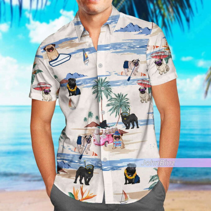 Pug Hawaiian Beach Shirt: Unisex Pug Lover Gifts Summer Button Shirt for Men Aloha Style – S-5XL