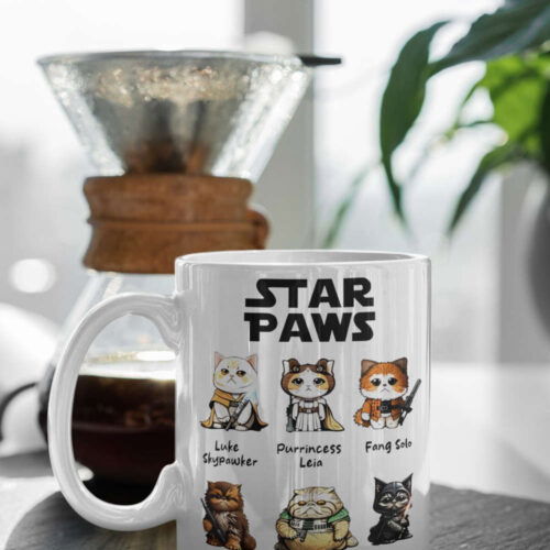 Cart 4 Star Paws Mug Star Wars Mug A Purrfect Gift for Star Wars Fans Cat and Animal Lover 11 oz Double Sided Ceramic Mug