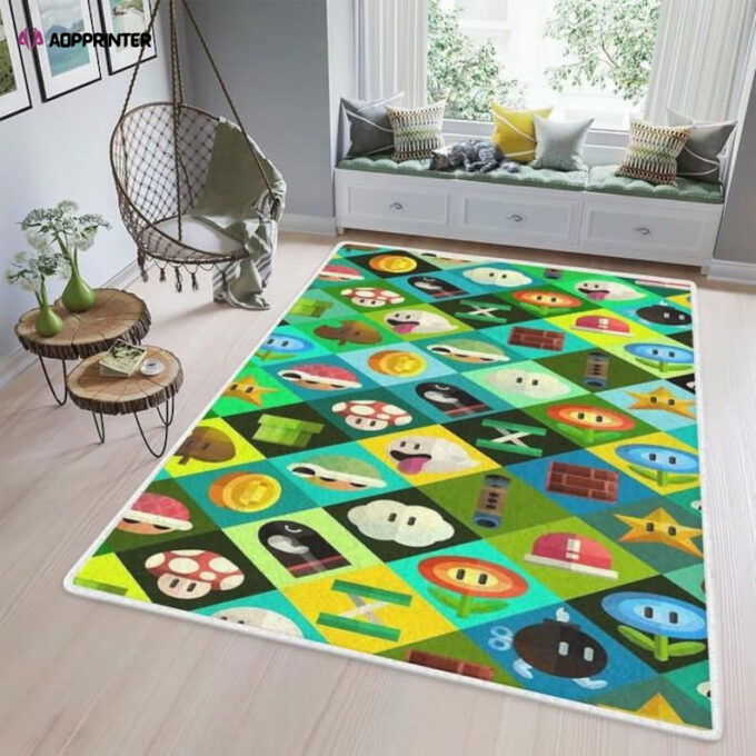 Super Mario Nintendo Rug Living Room Floor Decor Fan Gifts