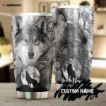 Wolf Howling Up The Moon Personalized Stainless Steel Tumbler