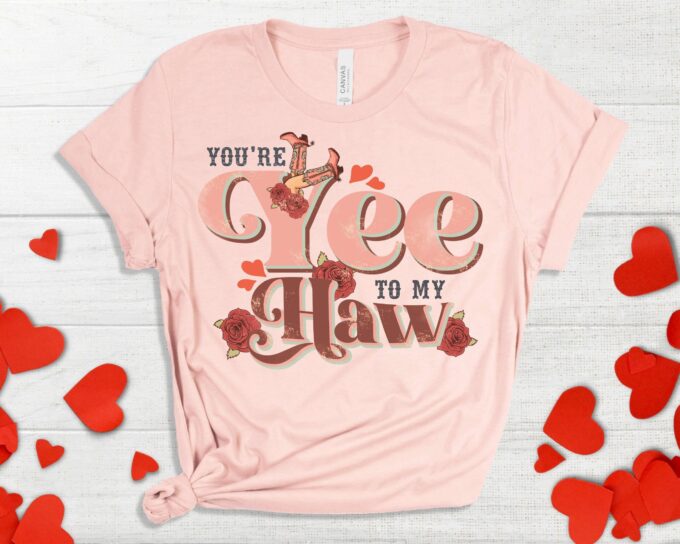 Yee Haw Retro Shirt: Valentine s Day Tee for Women – Cowboy Heart Shirt Perfect Girlfriend Gift