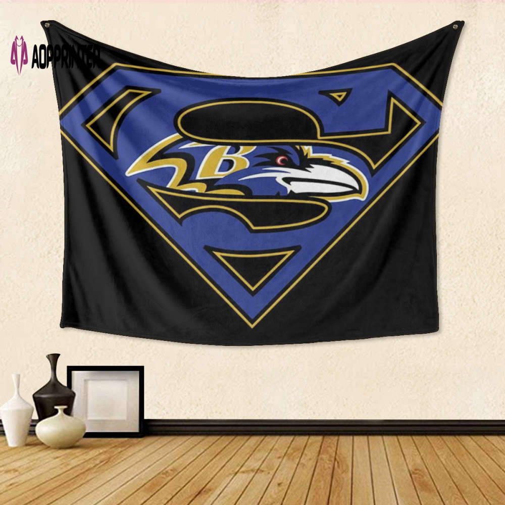 Baltimore Ravens Super Man Tapestry: 3D Full Printing Gift for Fans Baltimore Ravens Super Man Tapestry: 3D Full Printing Gift for Fans
