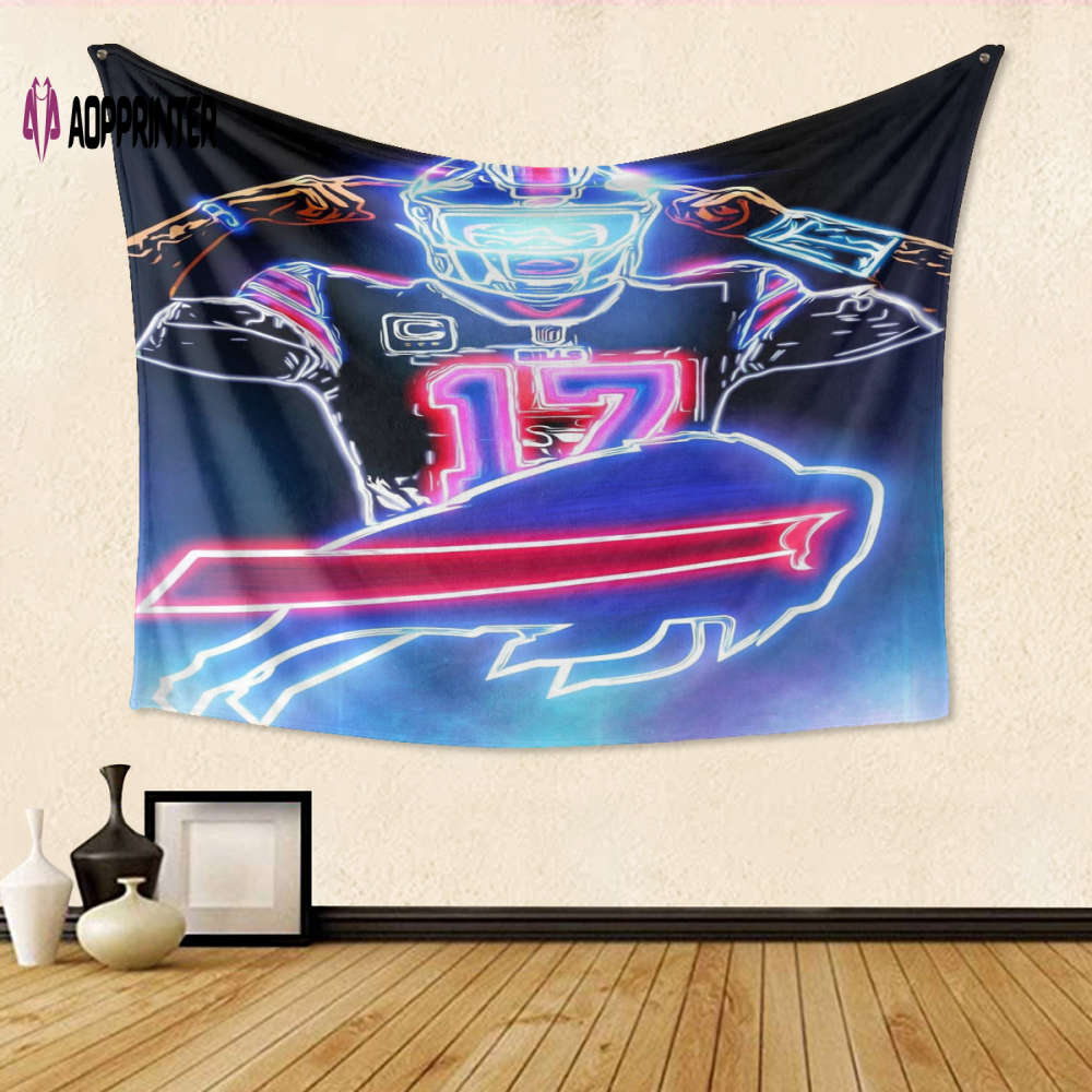 Buffalo Bills Josh Allen Neon Gift Tapestry – 3D Full Printing for Ultimate Fan Experience Buffalo Bills Josh Allen Neon Gift Tapestry – 3D Full Printing for Ultimate Fan Experience