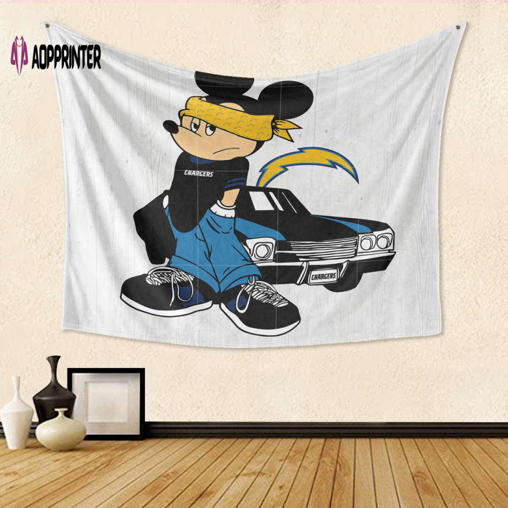 Los Angeles Chargers Mickey v48 Gift For Fan 3D Full Printing Tapestry Los Angeles Chargers Mickey v48 Gift For Fan 3D Full Printing Tapestry