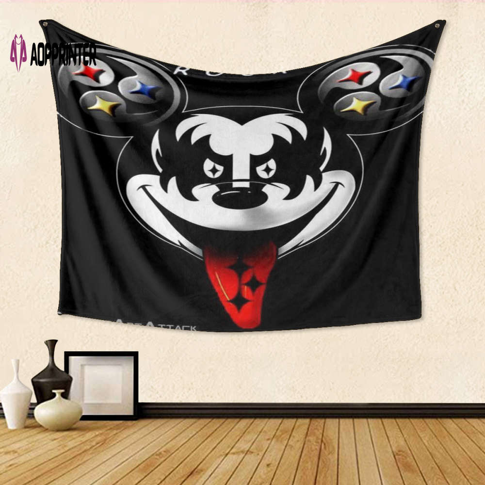 Pittsburgh Steelers Rock Mickey Gift For Fan 3D Full Printing Tapestry Pittsburgh Steelers Rock Mickey Gift For Fan 3D Full Printing Tapestry