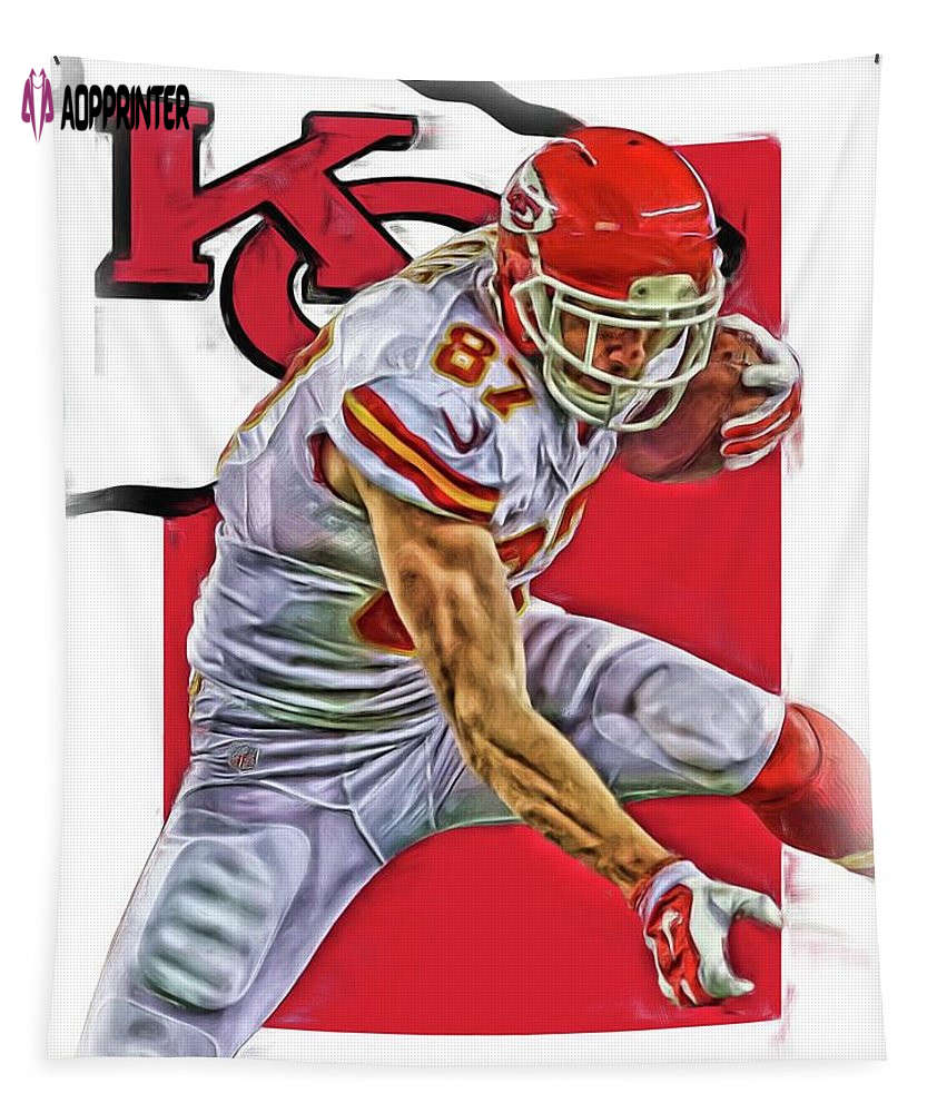 Travis Kelce Kansas City Chiefs Oil Art Tapestry Gifts For Fans Travis Kelce Kansas City Chiefs Oil Art Tapestry Gifts For Fans