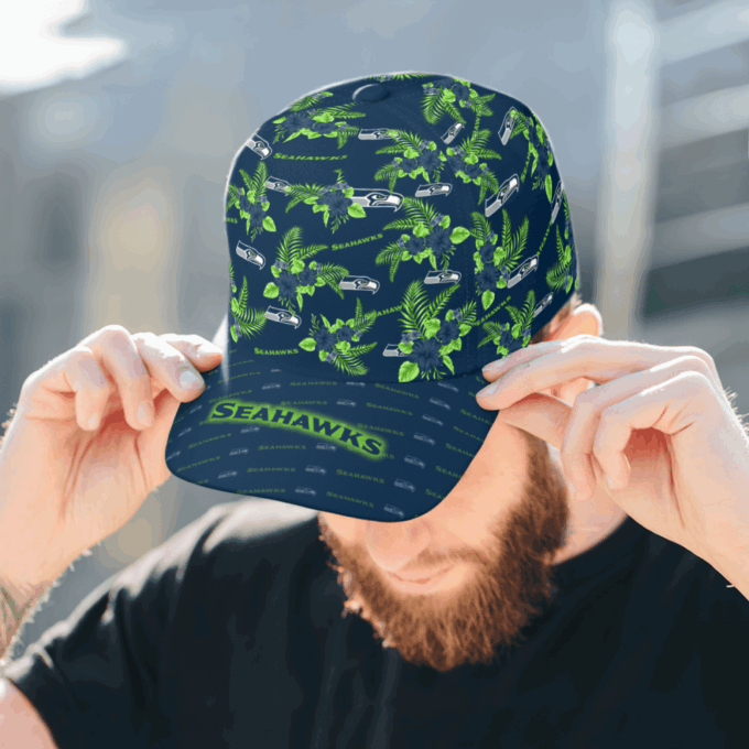 Seattle Seahawks Floral Hawaiian Adjustable Baseball Classic Cap Men Hat