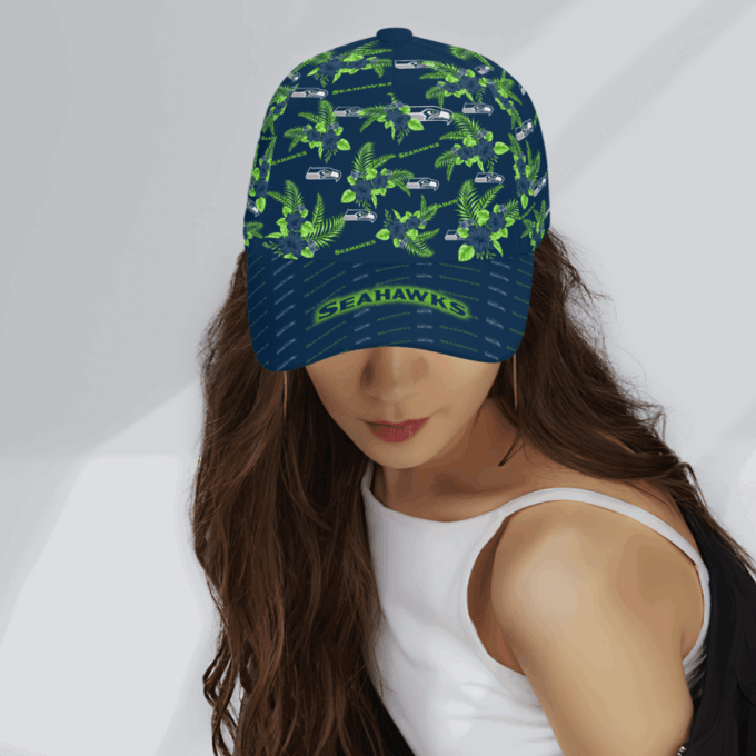 Seattle Seahawks Floral Hawaiian Adjustable Baseball Classic Cap Men Hat