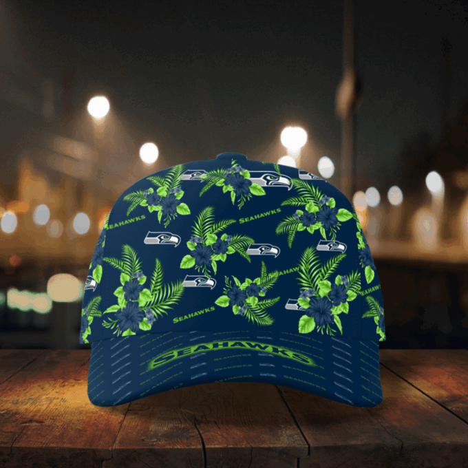 Seattle Seahawks Floral Hawaiian Adjustable Baseball Classic Cap Men Hat