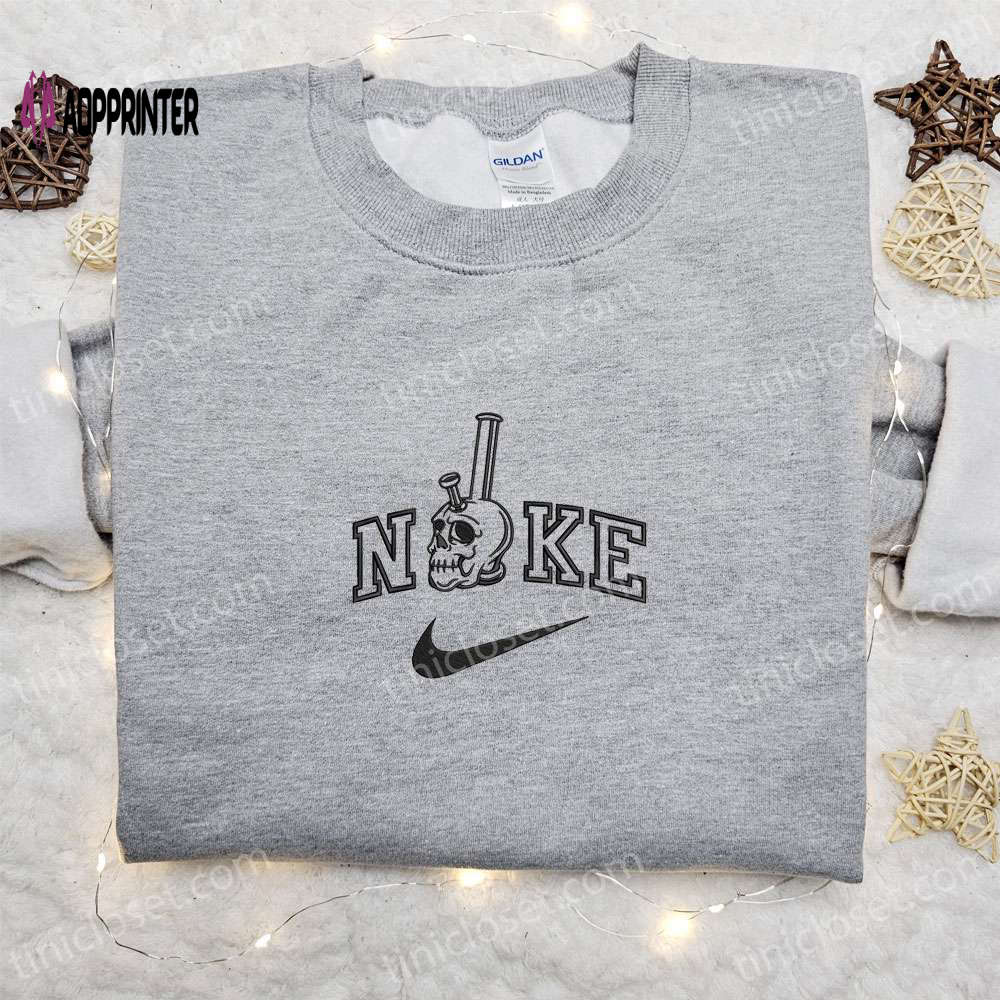 Spooky Skull Smoking Pipe x Nike Hoodie: Halloween Embroidered Shirt & Gift Ideas for Family Spooky Skull Smoking Pipe x Nike Hoodie: Halloween Embroidered Shirt & Gift Ideas for Family