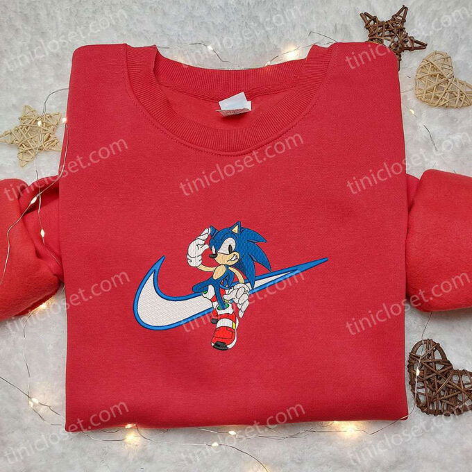 Nike Inspired Sonic x Swoosh Cartoon Embroidered Hoodie: Best Family Gift Idea