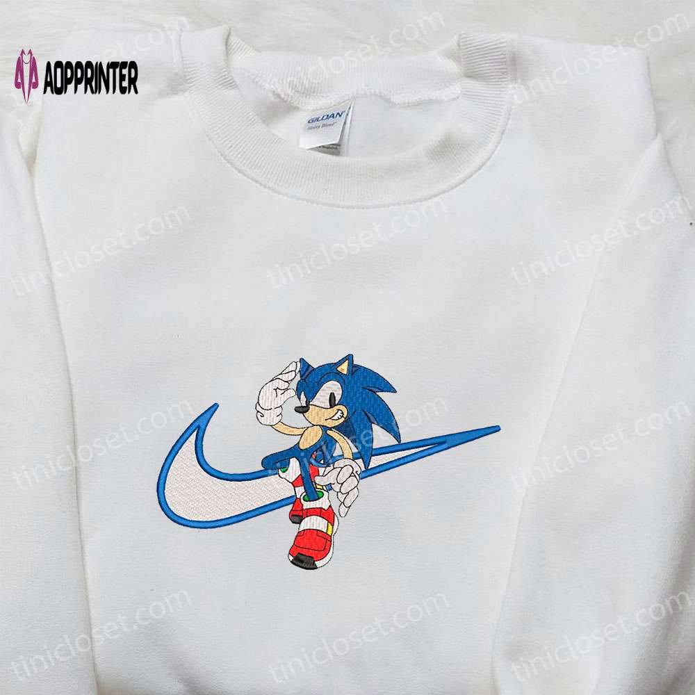 Nike Inspired Sonic x Swoosh Cartoon Embroidered Hoodie: Best Family Gift Idea Nike Inspired Sonic x Swoosh Cartoon Embroidered Hoodie: Best Family Gift Idea