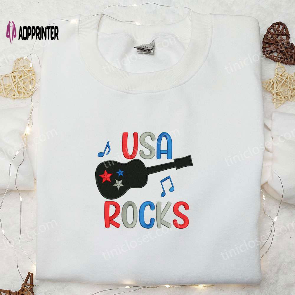 Rock 4th of July with USA Guitar Rocks Embroidered Shirt – Best Patriotic Shirts & National Day Gifts Rock 4th of July with USA Guitar Rocks Embroidered Shirt – Best Patriotic Shirts & National Day Gifts