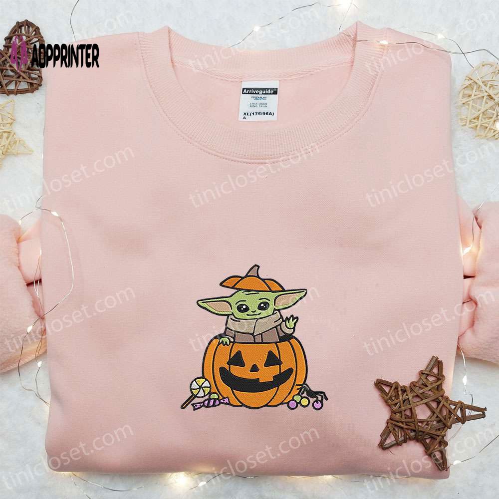 Baby Yoda Pumpkin Candy Embroidered Sweatshirt – Halloween Movie Hoodie & Shirt Baby Yoda Pumpkin Candy Embroidered Sweatshirt – Halloween Movie Hoodie & Shirt