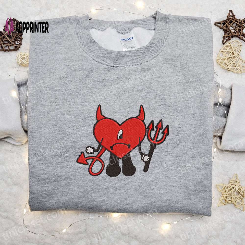 Bad Bunny Demon Embroidered Sweatshirt – Celebrity Hoodie with Halloween Design Bad Bunny Demon Embroidered Sweatshirt – Celebrity Hoodie with Halloween Design