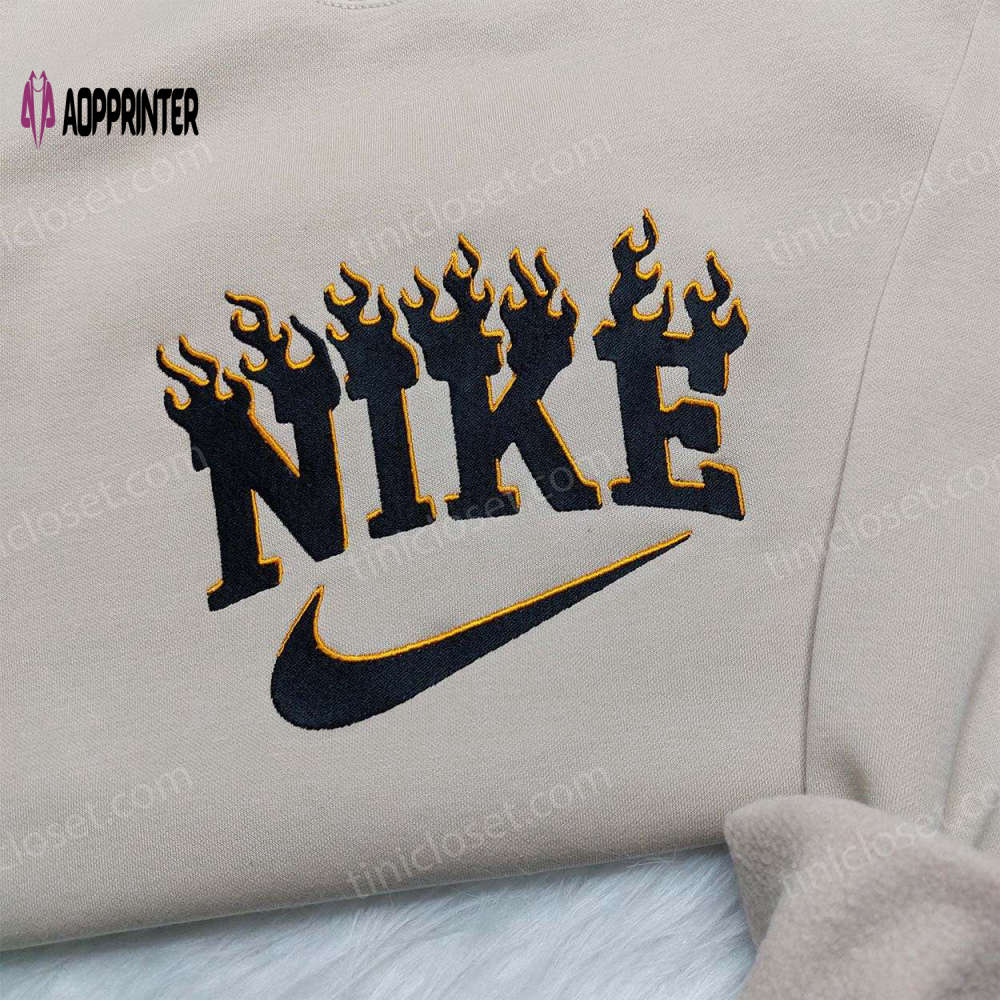 Stylish Black Flame Nike Embroidered Sweatshirt – Unique Nike Inspired Hoodie & Shirt Stylish Black Flame Nike Embroidered Sweatshirt – Unique Nike Inspired Hoodie & Shirt