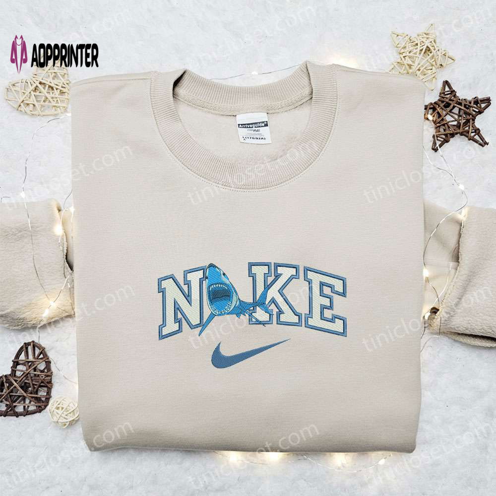 Blue Shark x Nike Embroidered Shirt & Animal Hoodie: Perfect Gift Idea for Shark Lovers Blue Shark x Nike Embroidered Shirt & Animal Hoodie: Perfect Gift Idea for Shark Lovers