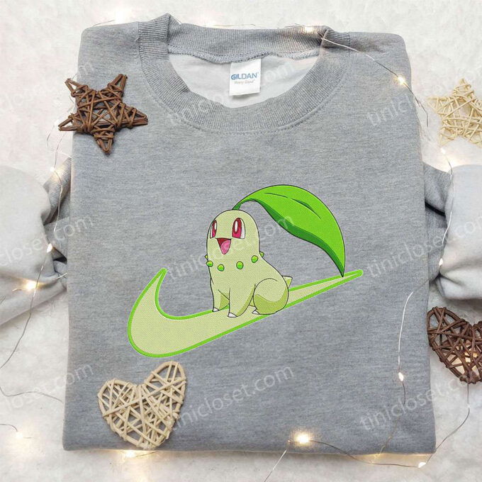 Chikorita x Nike Swoosh Anime Embroidered Hoodie Pokemon & Nike Inspired Shirts