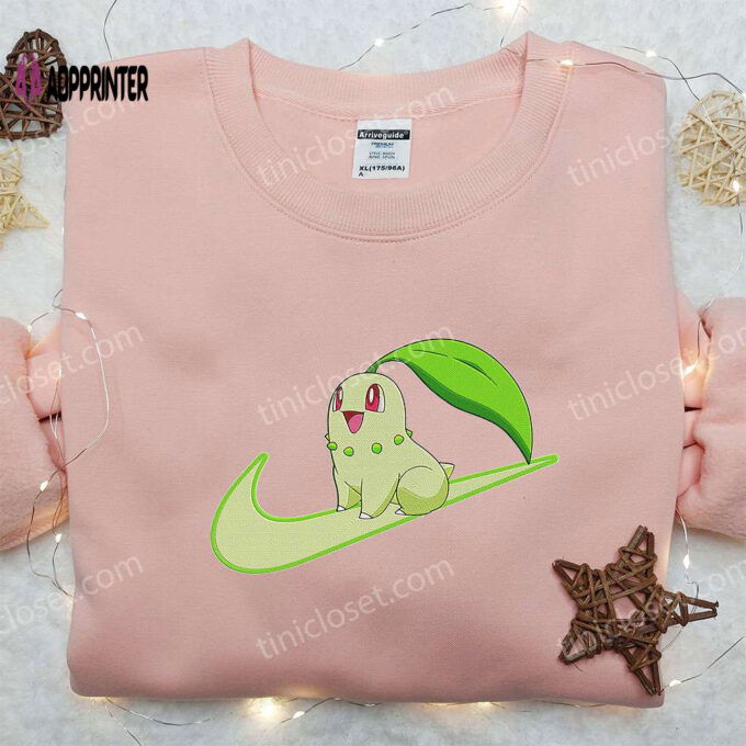 Chikorita x Nike Swoosh Anime Embroidered Hoodie Pokemon & Nike Inspired Shirts