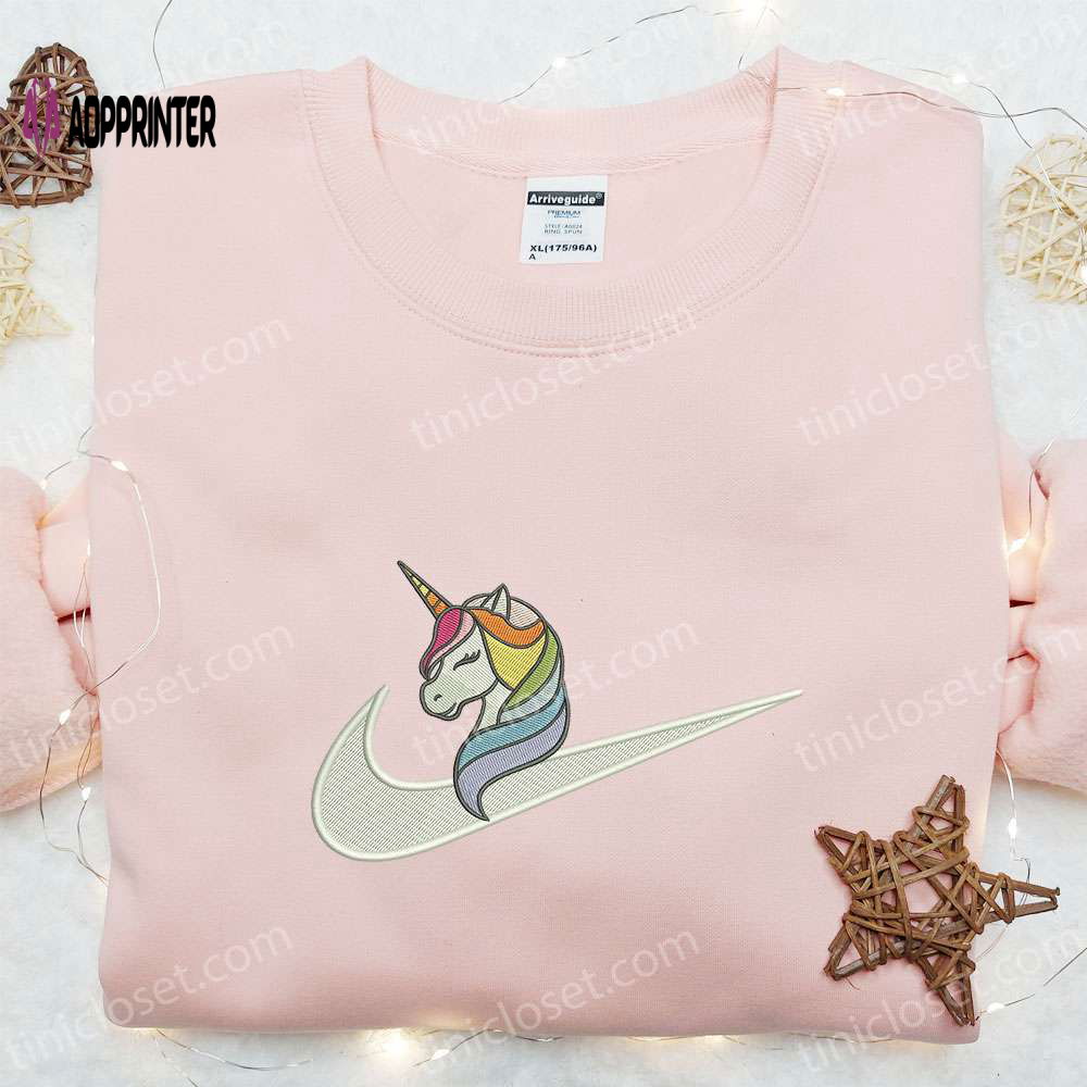 Cute Unicorn x Nike Swoosh Embroidered Shirt & Birthday Hoodie: Perfect Gift for Girls Cute Unicorn x Nike Swoosh Embroidered Shirt & Birthday Hoodie: Perfect Gift for Girls
