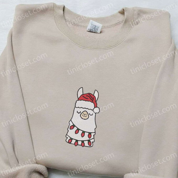 Funny Llama Christmas Embroidered Sweatshirt: Best Animal Hoodie Gift Ideas