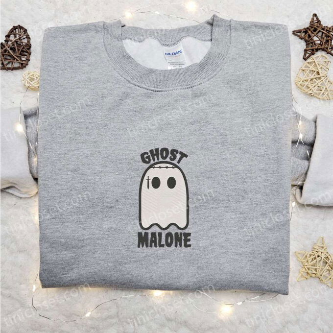 Spooky & Stylish: Ghost Malone Embroidered Sweatshirt – Perfect Halloween Gift!