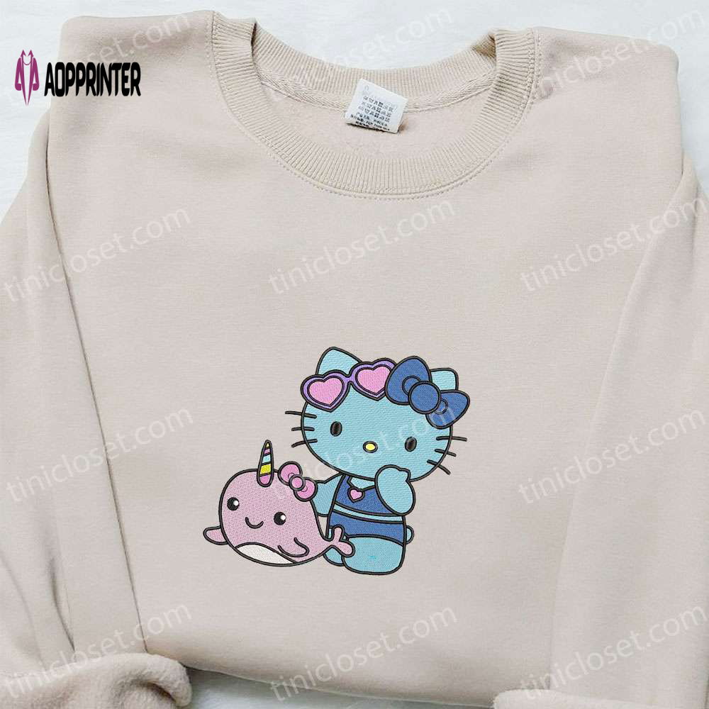 Adorable Hello Kitty and Narwhal Embroidered Shirt: Perfect for Cute Animal Lovers! Adorable Hello Kitty and Narwhal Embroidered Shirt: Perfect for Cute Animal Lovers!