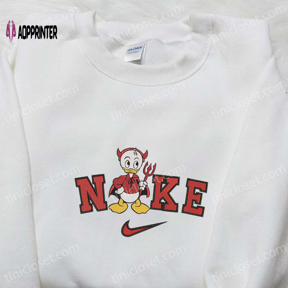 Huey Duck Devil Halloween x Nike Embroidered Sweatshirt: Best Walt Disney Characters Shirt Perfect Halloween Gift Huey Duck Devil Halloween x Nike Embroidered Sweatshirt: Best Walt Disney Characters Shirt Perfect Halloween Gift