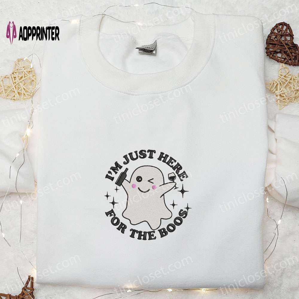 Adorable Halloween Embroidered Shirt: Perfect Gift for Halloween Lovers – Im Just Here For The Boos Adorable Halloween Embroidered Shirt: Perfect Gift for Halloween Lovers – Im Just Here For The Boos