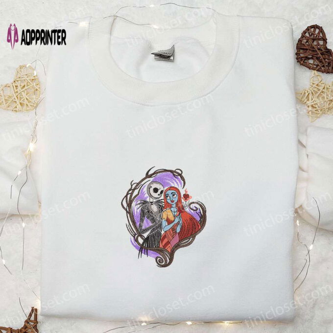 Nightmare Before Christmas Jack & Sally Embroidered Sweatshirt – Spooky Hoodie & Shirt