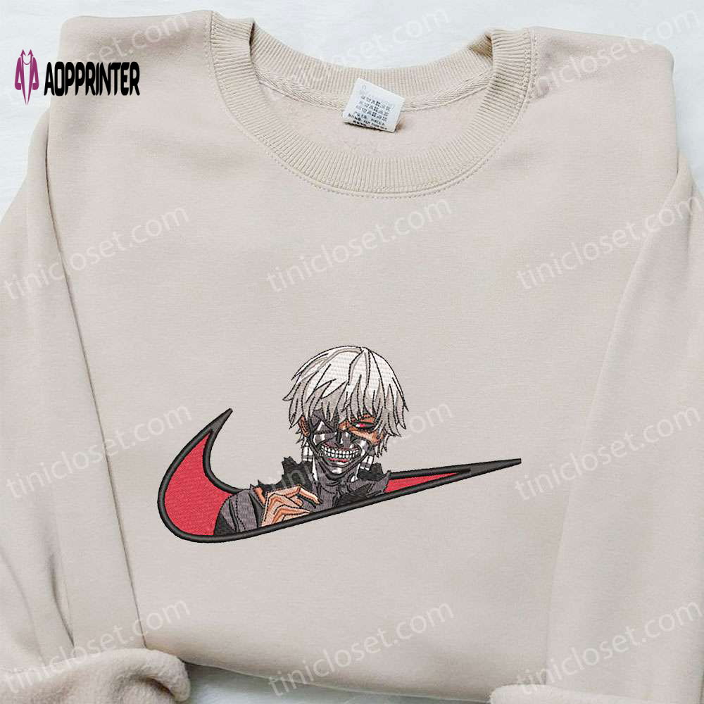 Ken Kaneki x Nike Swoosh Anime Embroidered Sweatshirt: Tokyo Ghoul Shirt Nike Inspired Ken Kaneki x Nike Swoosh Anime Embroidered Sweatshirt: Tokyo Ghoul Shirt Nike Inspired