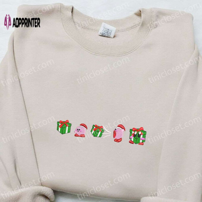 Kirby Christmas Embroidered Shirt Hoodie & Sweatshirt Festive Game Character Apparel