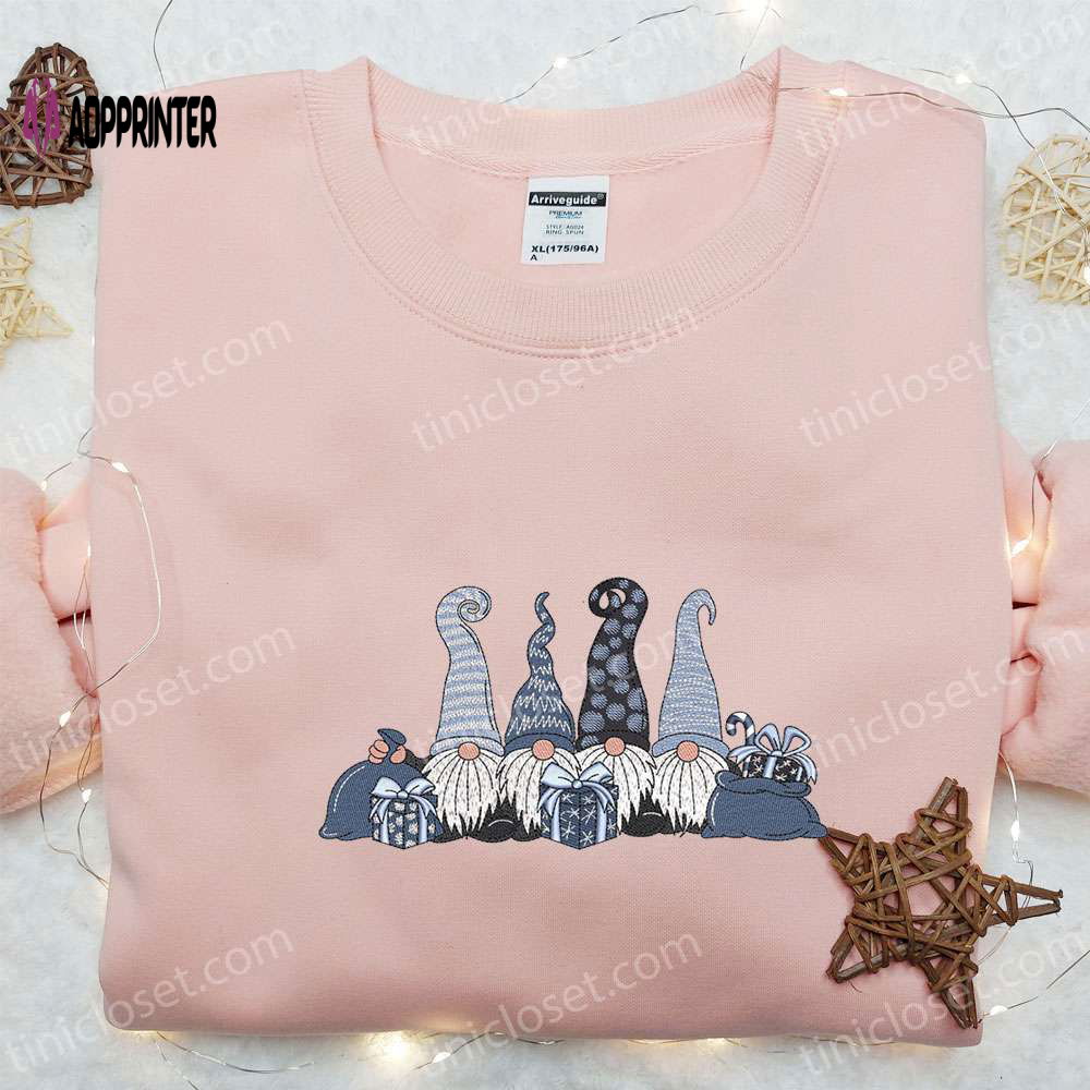 Cute Little Gnomes Embroidered T-shirt: Perfect Christmas Gift Idea Cute Little Gnomes Embroidered T-shirt: Perfect Christmas Gift Idea