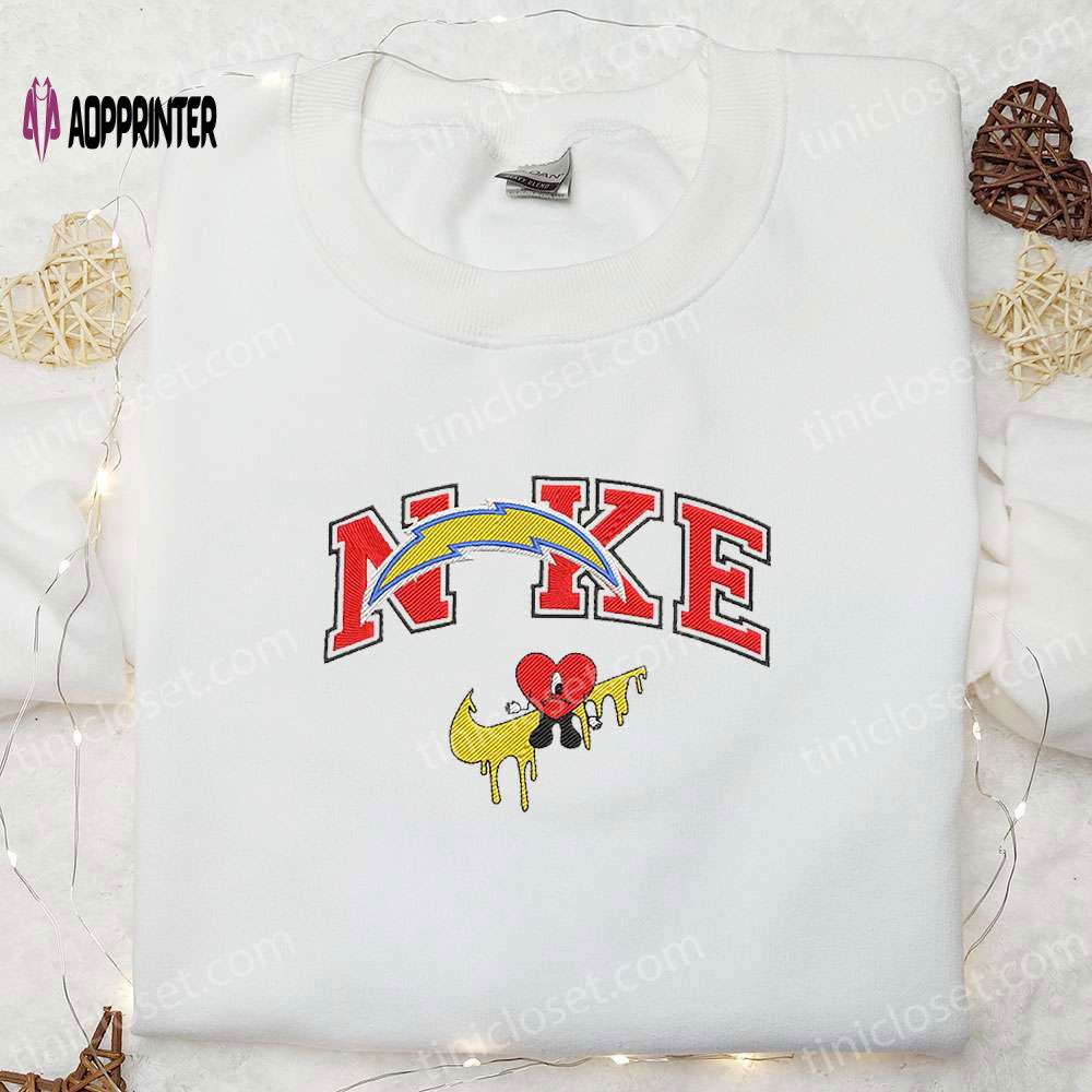 Los Angeles Chargers Bad Bunny x Nike Embroidered Shirt & Hoodie: NFL Sports Gift Idea Los Angeles Chargers Bad Bunny x Nike Embroidered Shirt & Hoodie: NFL Sports Gift Idea