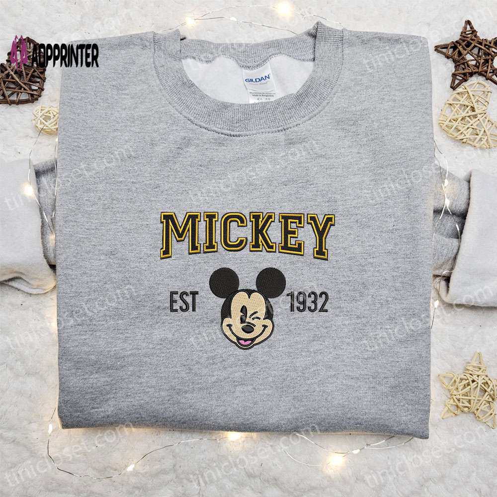 Vintage Mickey Est 1932 Embroidered Shirt & Disney Characters Hoodie: Ultimate Gift Ideas Vintage Mickey Est 1932 Embroidered Shirt & Disney Characters Hoodie: Ultimate Gift Ideas