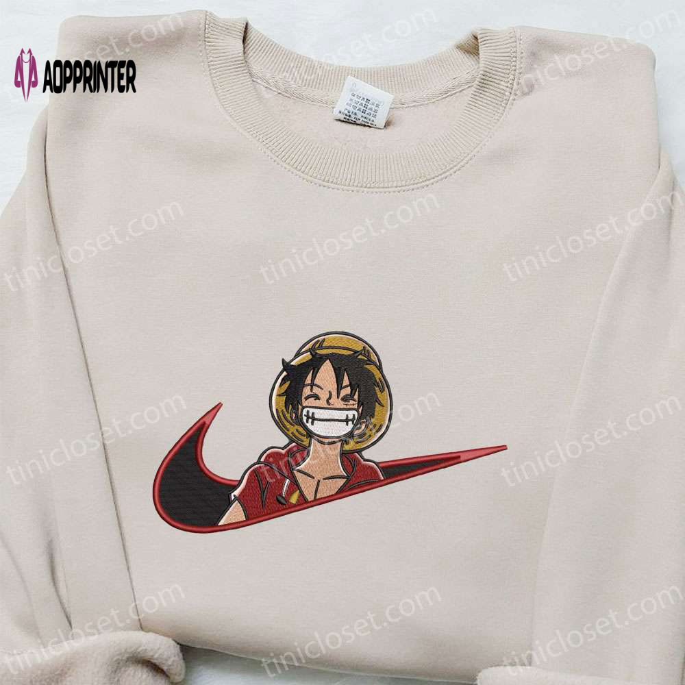 Monkey D Luffy Laughing x Swoosh Embroidered Sweatshirt – Cool Anime Clothing Monkey D Luffy Laughing x Swoosh Embroidered Sweatshirt – Cool Anime Clothing