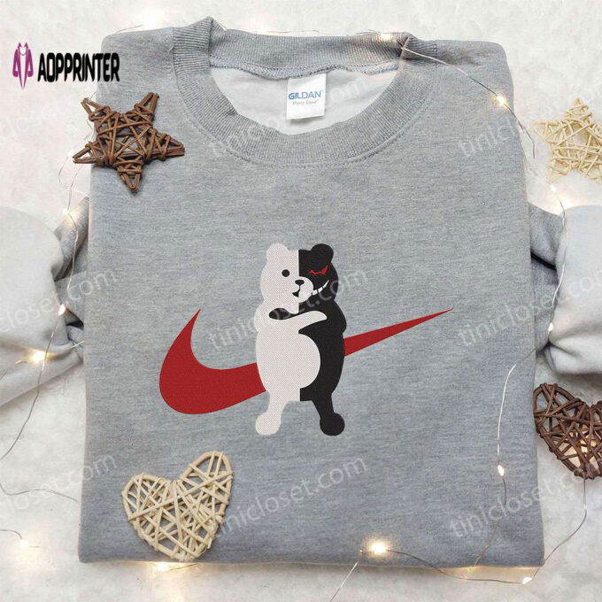 Monokuma x Nike Swoosh Anime Hoodie Danganronpa & Nike Inspired Embroidered Shirts