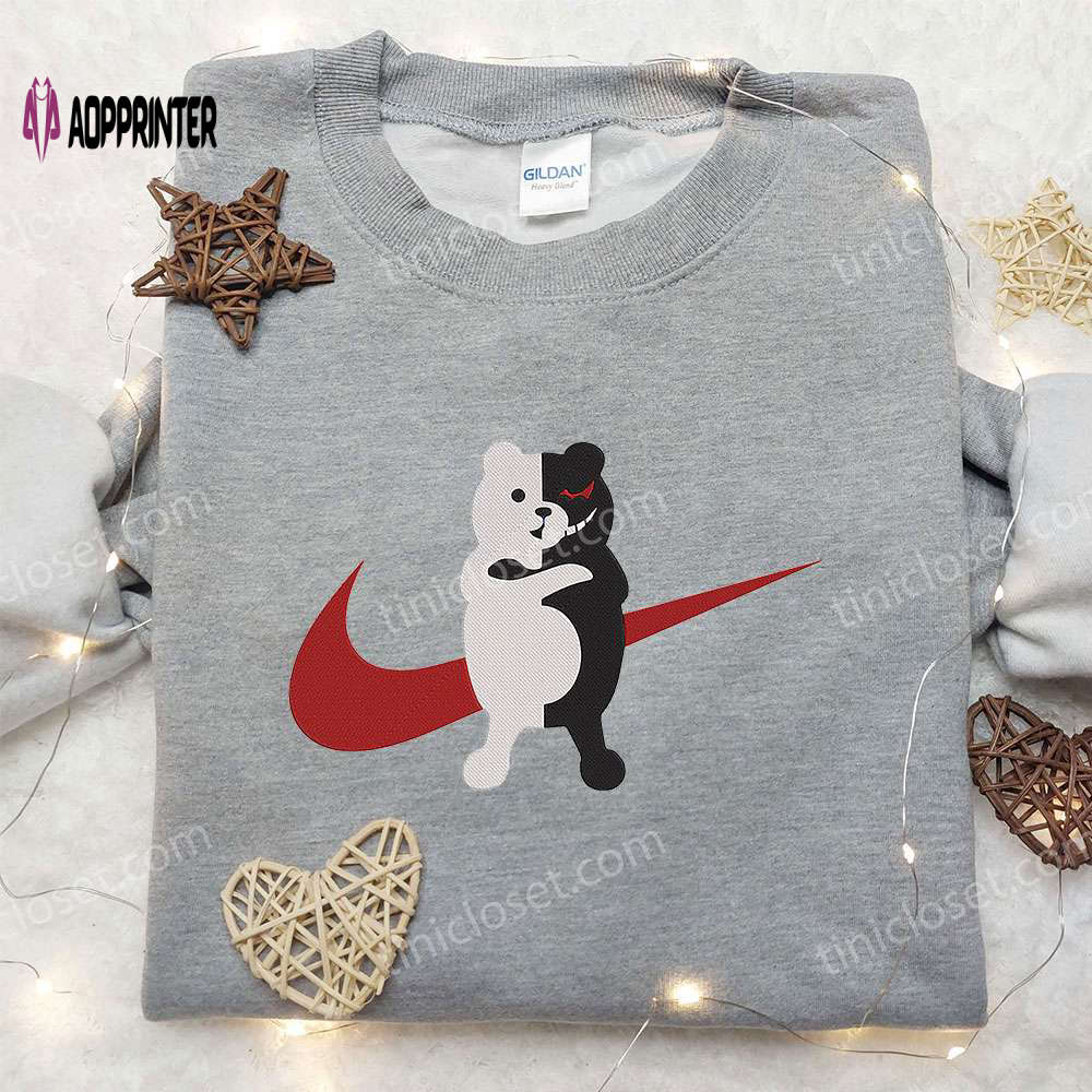 Monokuma x Nike Swoosh Anime Hoodie Danganronpa & Nike Inspired Embroidered Shirts Monokuma x Nike Swoosh Anime Hoodie Danganronpa & Nike Inspired Embroidered Shirts