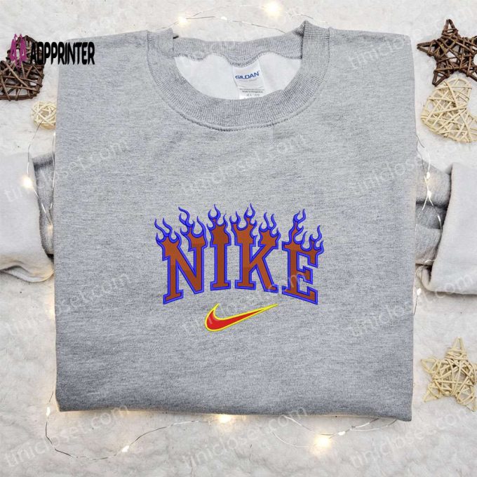 Nike Blue Fire Logo Shirt & Hoodie: Best Family Gifts with Nike-Inspired Embroidery