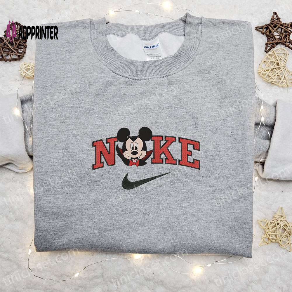 Nike Halloween x Mickey Head Dracula Laughing Sweatshirt: Best Disney Characters Embroidered Shirt for Halloween Nike Halloween x Mickey Head Dracula Laughing Sweatshirt: Best Disney Characters Embroidered Shirt for Halloween